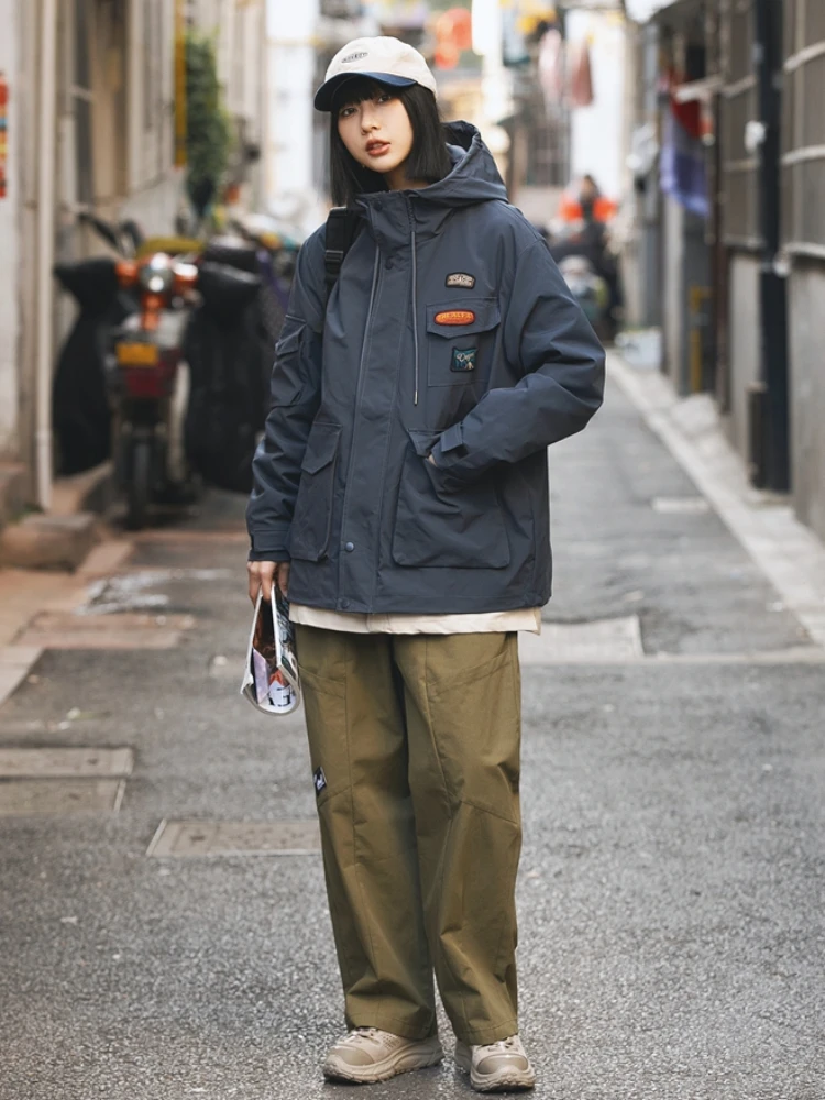 Baggy แจ็คเก็ตผู้หญิงกระเป๋าคอเต่าอารมณ์อบอุ่นฤดูใบไม้ผลิเกาหลีสไตล์ Harajuku แฟชั่นอินเทรนด์นุ่ม Streetwear คลาสสิก