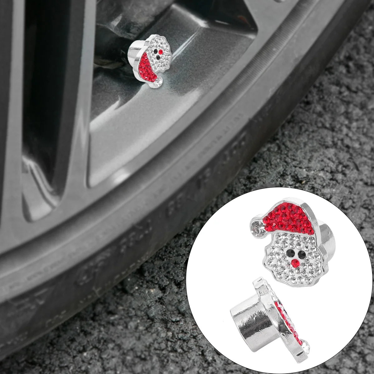 4 Pcs Valve Cap Tyre Caps Car Tires Supplies Accessories Santa Claus Dust Rim Stem Cover Full Diamond