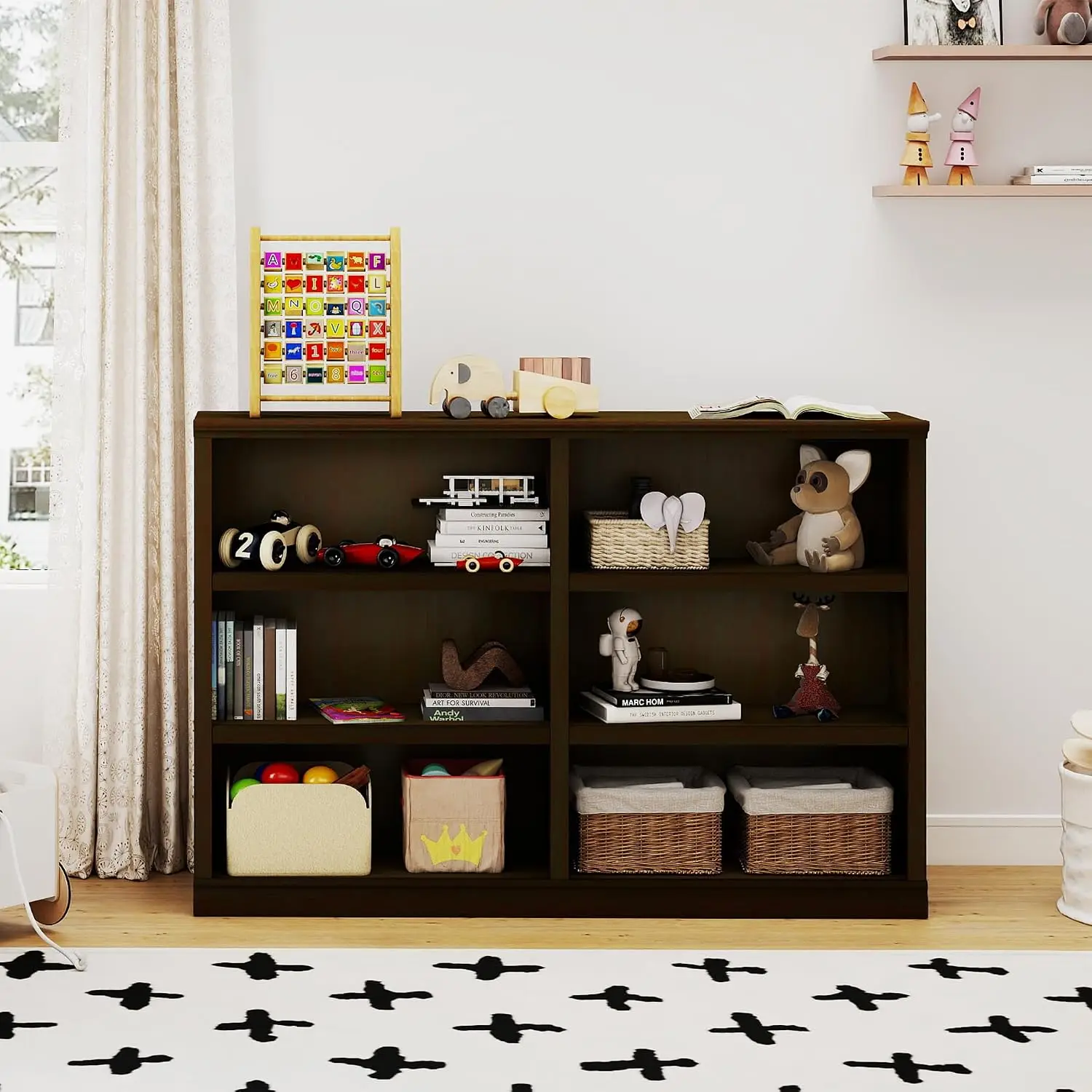 64in 3-Tier 6-Cube Wooden Storage Organizer Bookcase for Bedroom & Home Office Display, Customized