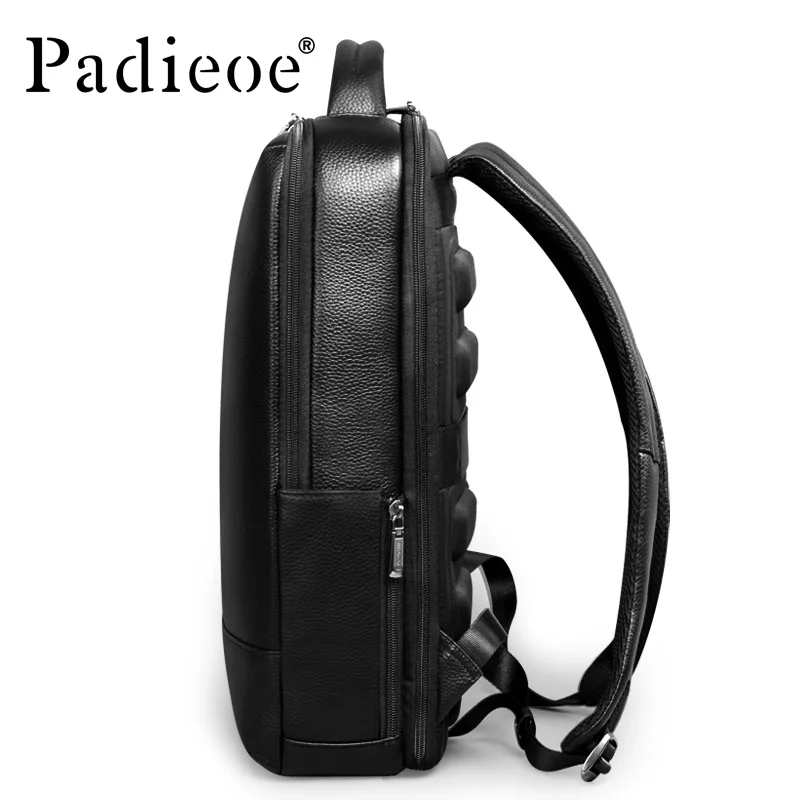 PADIEOE  Full head leather backpack 16-inch computer bag schoolbag business leather men\'s bag