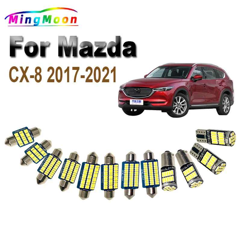 11Pcs Canbus License Plate Lamp For Mazda CX-8 2017 2018 2019 2020 2021 Car Accessories LED Interior Map Dome Light Kit