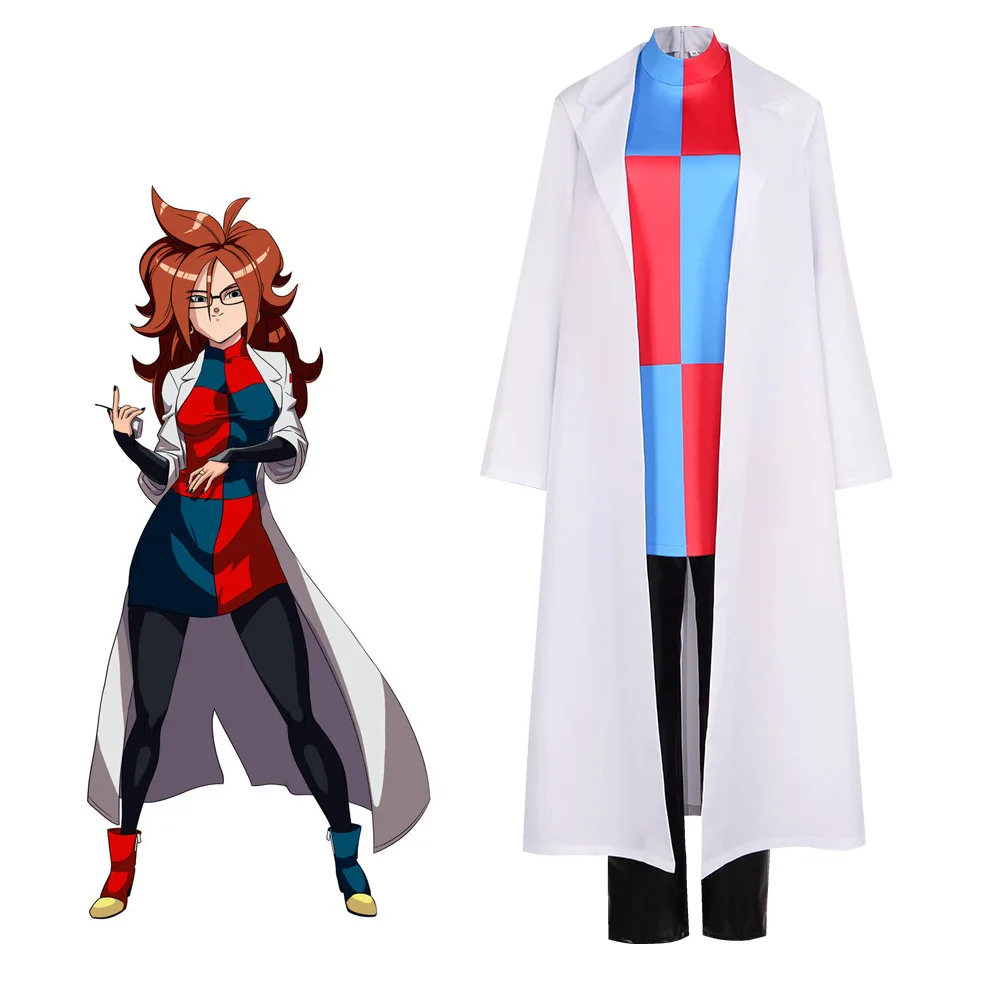 DRAGON BALL Android 21 Anime Cosplay Costume Coat Undershirt Pants Sleeves Glasses Earrings Ring Uniform Set Halloween Clothing