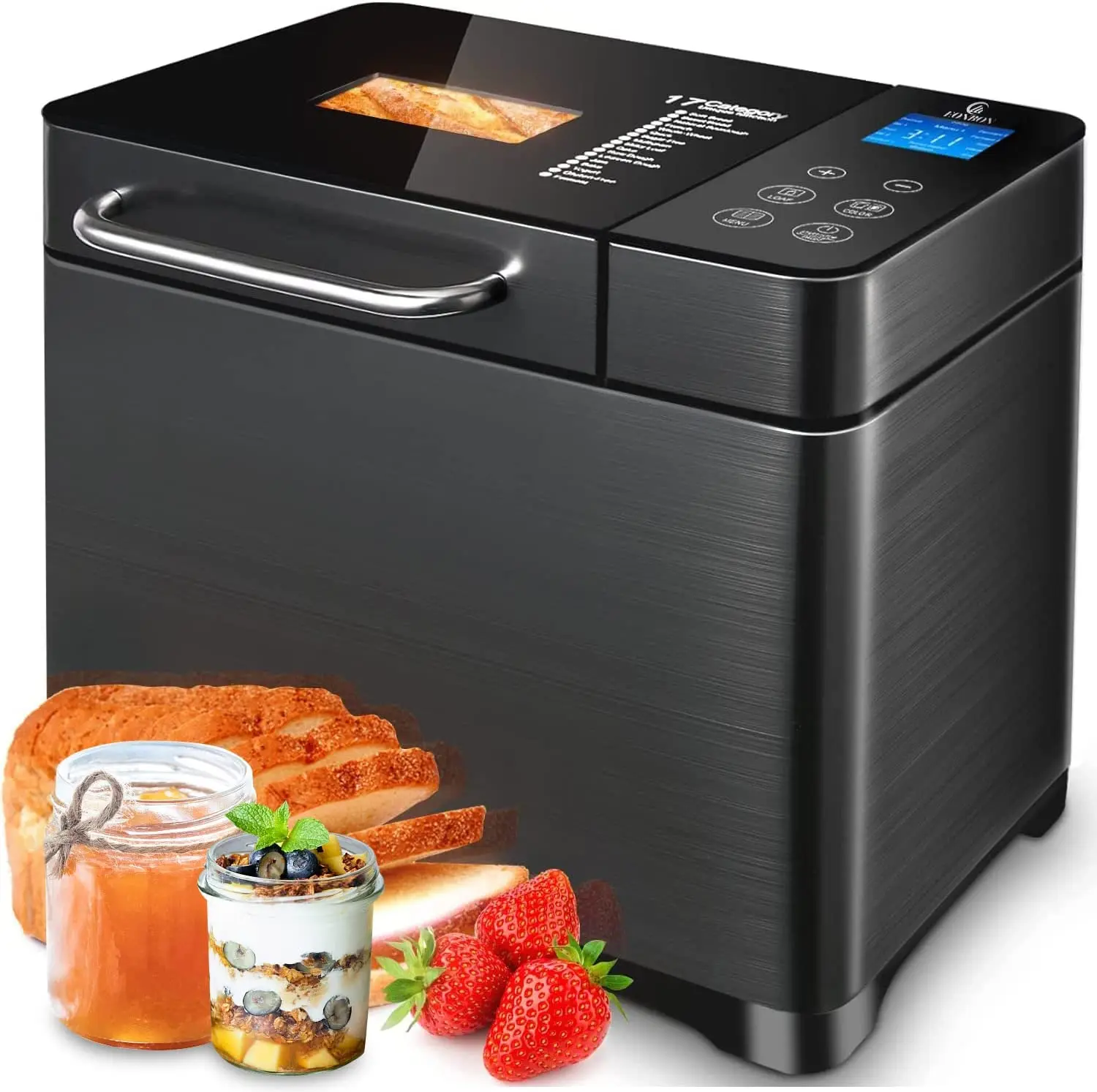 

17-in-1 Bread Maker-Dual Heaters, 710W Machine Stainless Steel with Gluten-Free, Dough Maker,Jam,Yogurt PROG, Auto Nut Dispenser