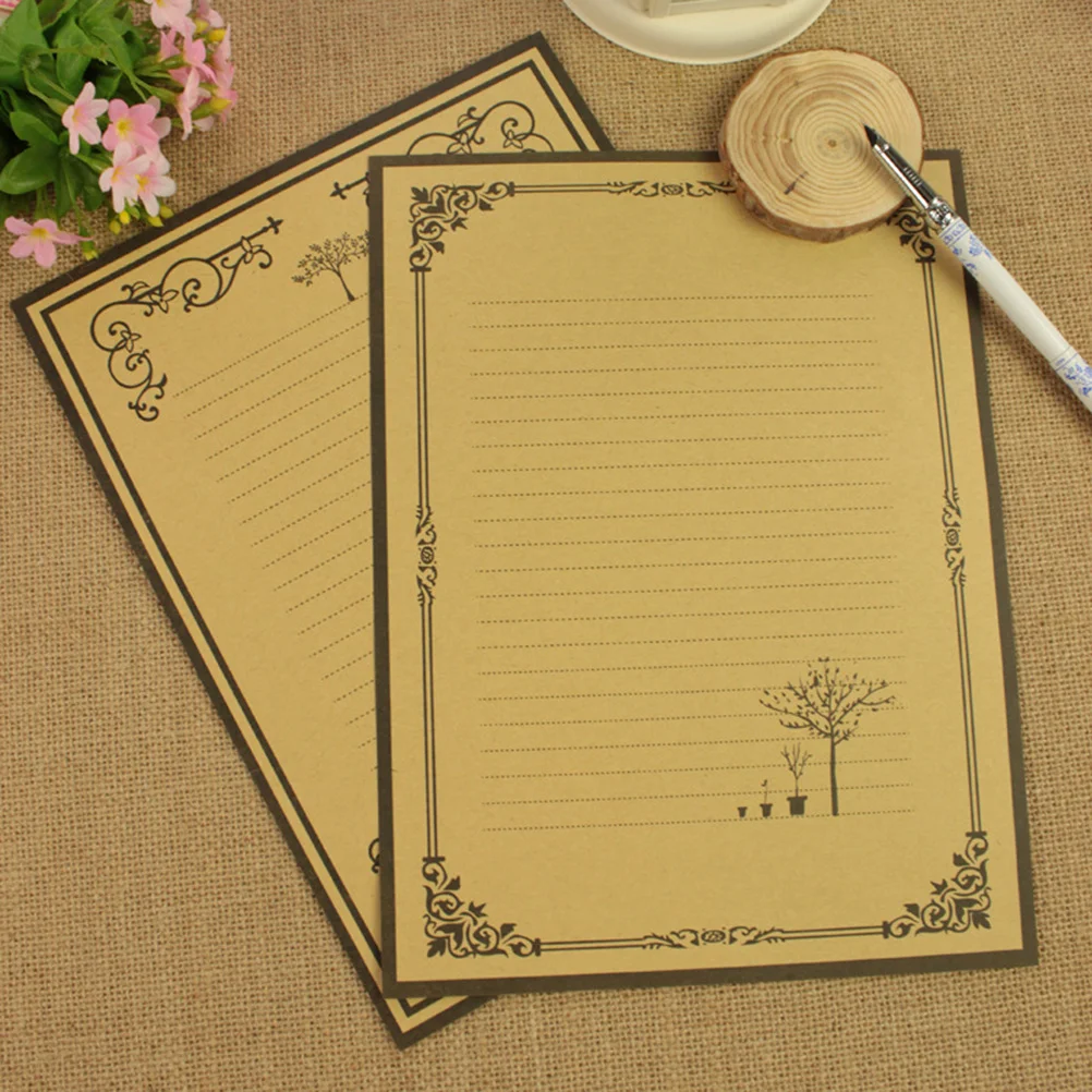 

8Pcs Vintage Letter Writing Paper Set Retro Kraft Paper 2 Pattern Stationery Sheets for Handwritten Notes Letter Sets
