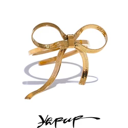 Yhpup Stylish Stainless Steel Bow Knot Adjustable Open Trendy Ring Women Charm Jewelry