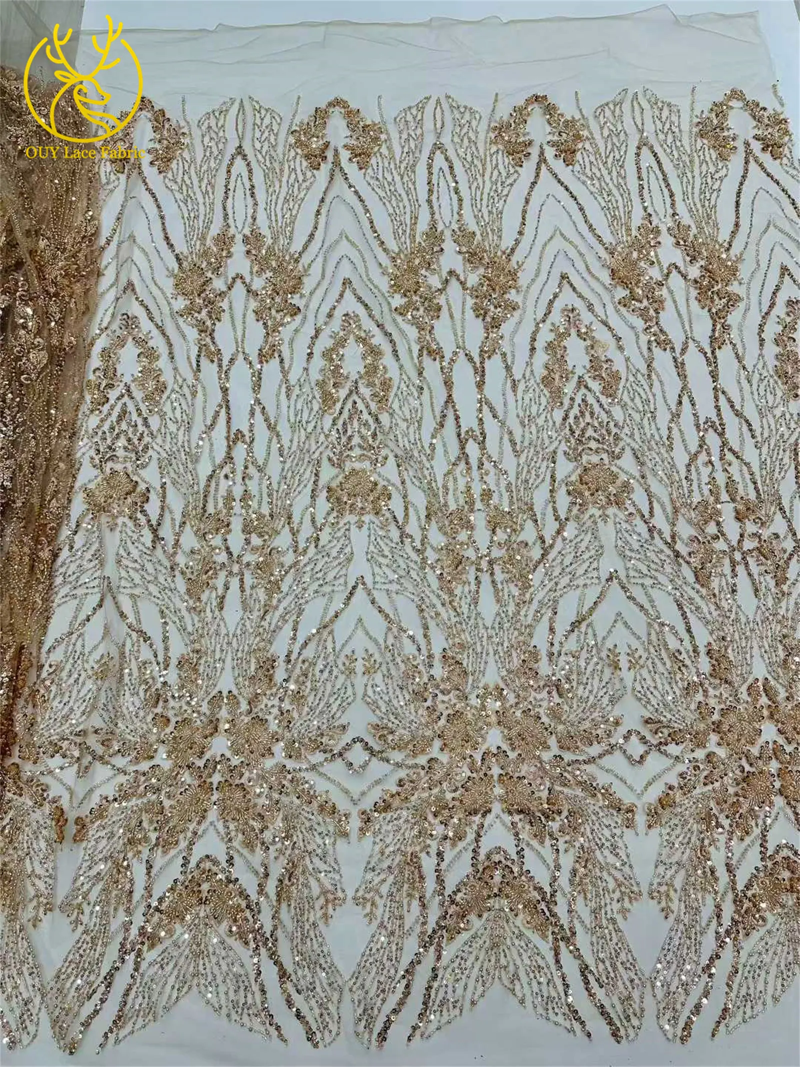Hochwertiger roter afrikanischer handgefertigter bestickter Perlen-Spitzenstoff 2026 Nigerianische Pailletten-Spitze für Damen Hochzeit Nähen 5 Yards – Detail 13