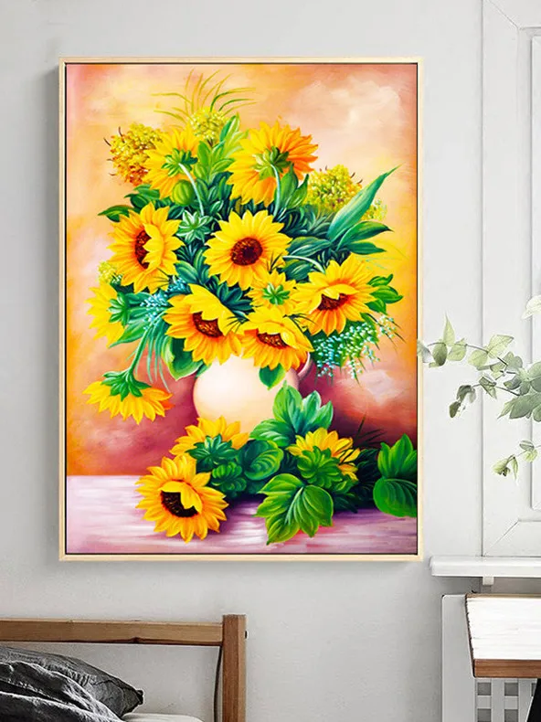 

Набор для вышивания крестиком Monaa: Современный простой узор «Подсолнухи в вазе» для декора дома, хлопковая ткань, для гостиной и спальни