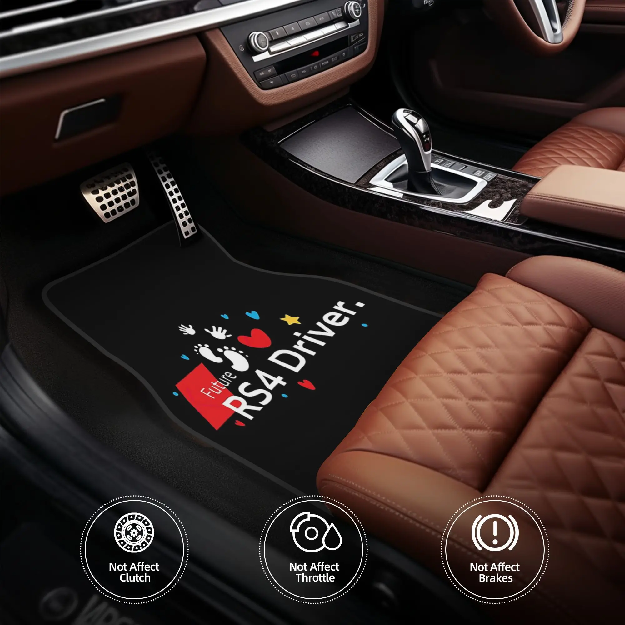 4pcs Future RS4 Driver 8 Pillow Car Floor Mats - Durable Polyester Fiber, Fit For Cars, Playful Design With Red & Logo, Ideal Gi