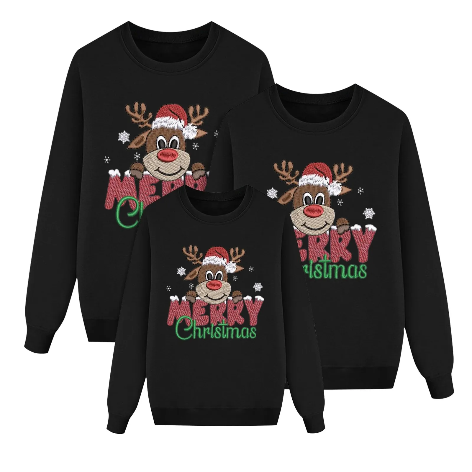 Christmas Reindeer Print Matching Sweatshirt Family Round Neck Long Sleeve Clothes Pajamas Christmas Matching Pajamas Xmas Look