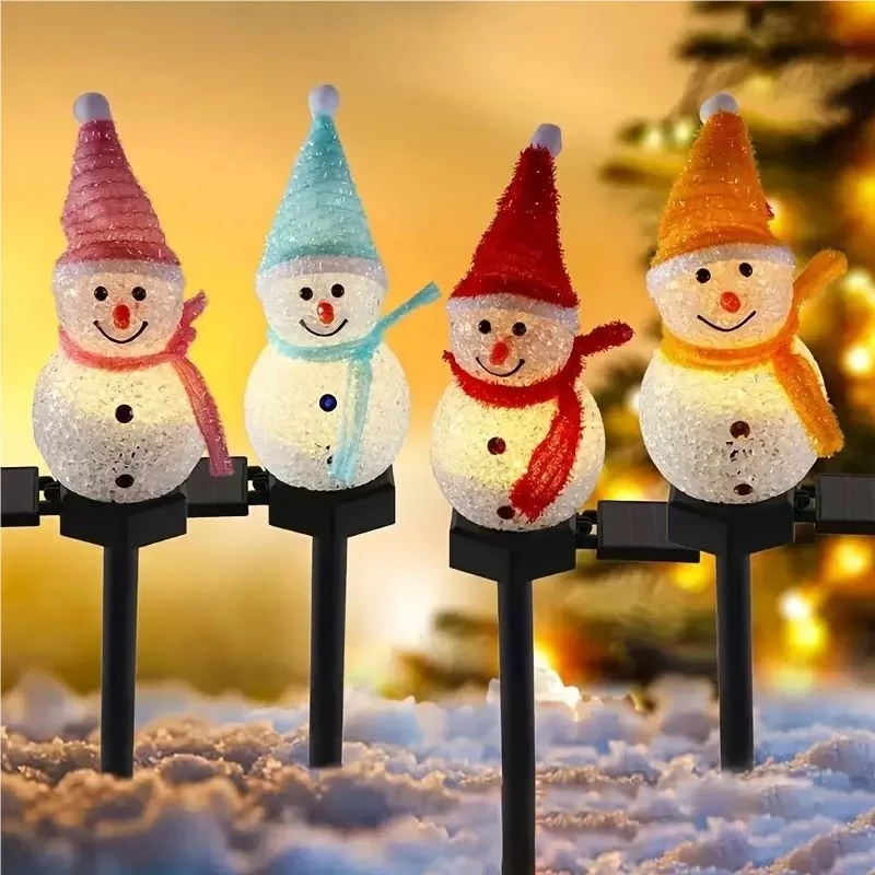 Christmas Yard Decor Solar Snowman Garden Lights Warm White LED Outdoor Pathway Stake Lights Holiday Lawn Decoration