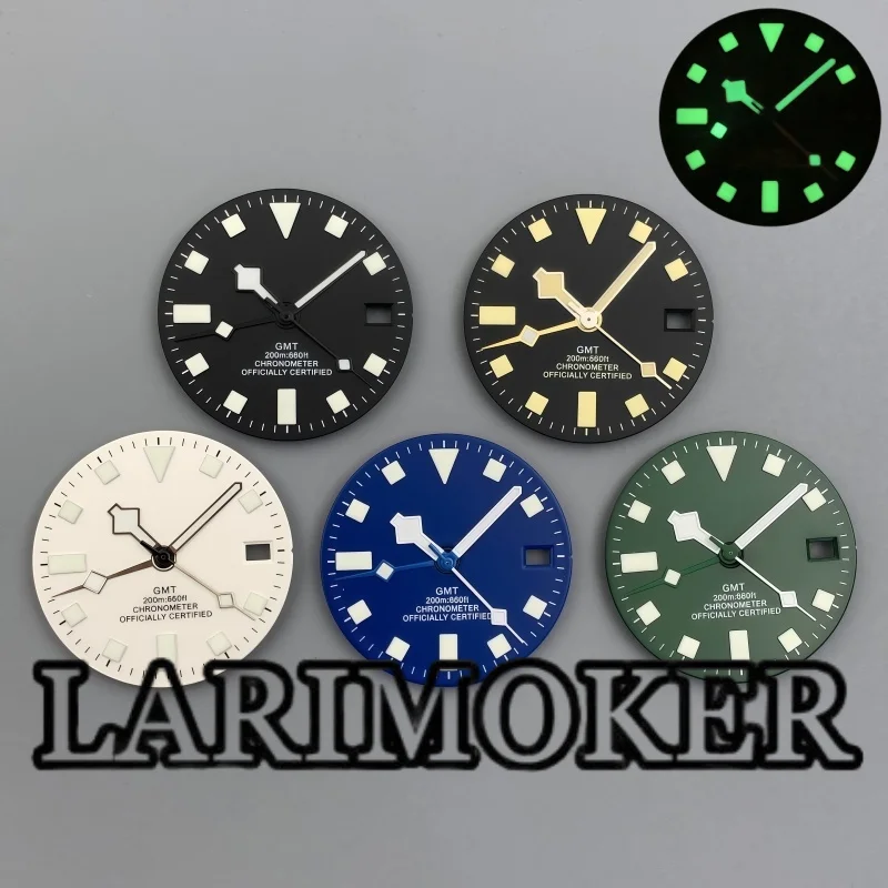 

LARIMOKER 29mm NH34 GMT single-date dial white dial four hands green luminescence compatible with NH34 movement watch accessory