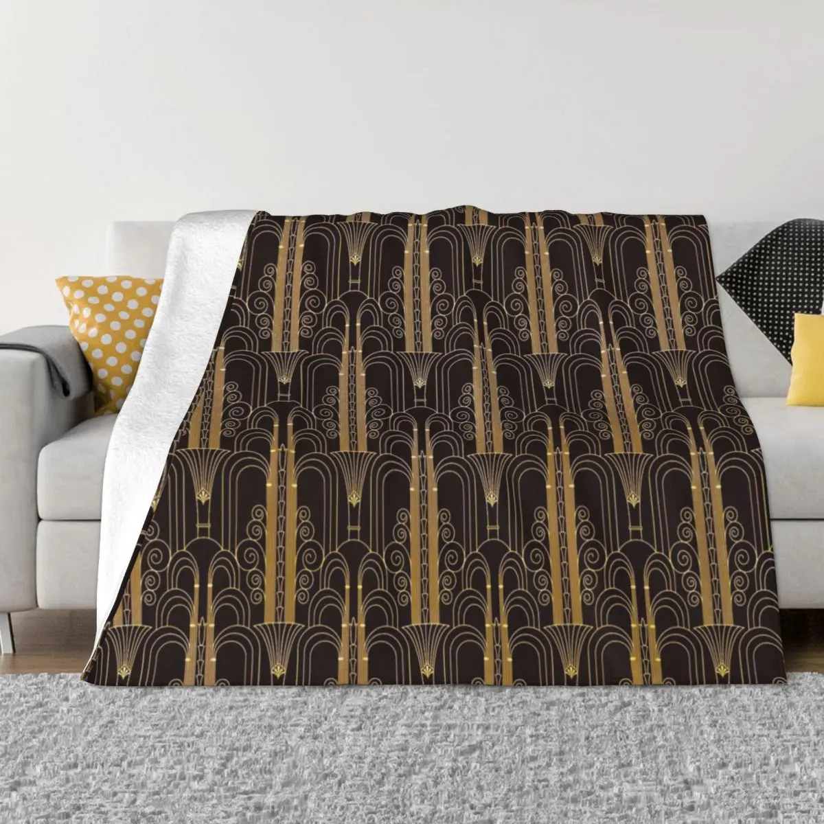 

Glamorous Gold-Color Art Deco Pattern Throw Blanket Luxury Thicken Blanket Sofa Throw Blanket Quilt Blanket