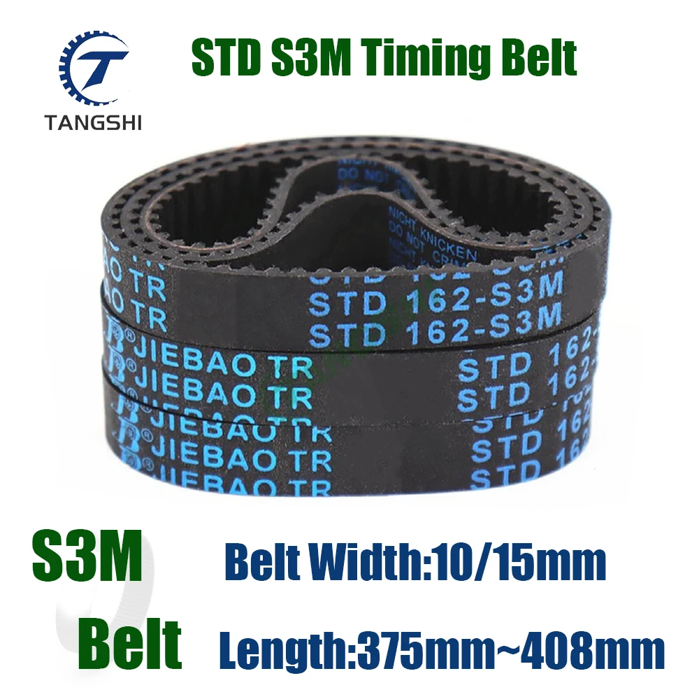 S3M Closed Loop Rubber Timing Belt Length 375/378/381/384/387/390/393/396/399/402/405/408mm Width10/15mm S3M Synchronous Belt