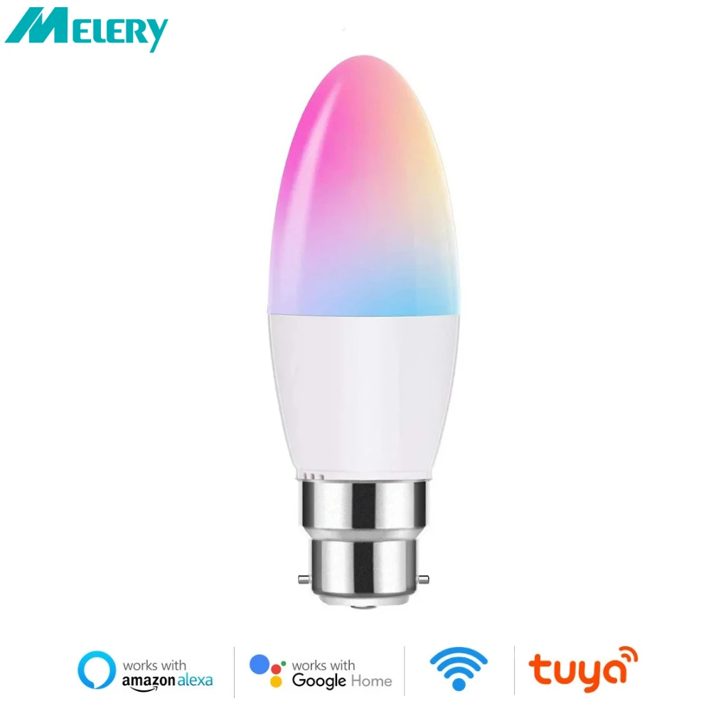 Smart WiFi LED Candle Bulbs B22 Bayonet 5W RGB Warm/Cold Day White Dimmable Lamp Timing Voice Control by Tuya Alexa Google Home