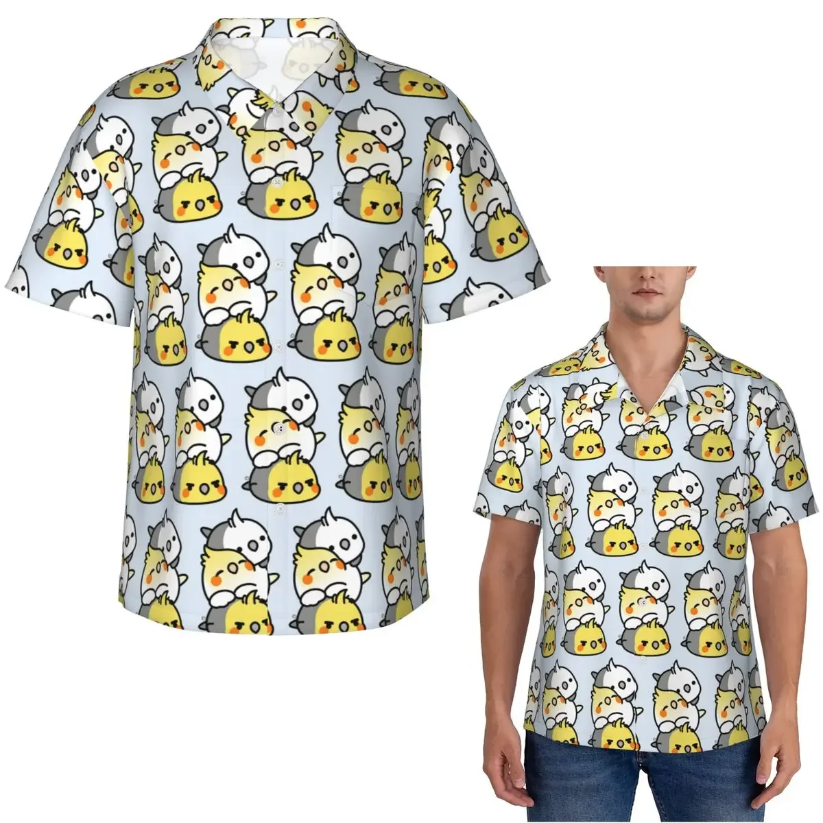 Pet Birds Cute Cockatiel Budgie Parrot Hawaiian Shirts Casual Men Short Sleeve Shirt for Summer Beach Men's Lapel Tops