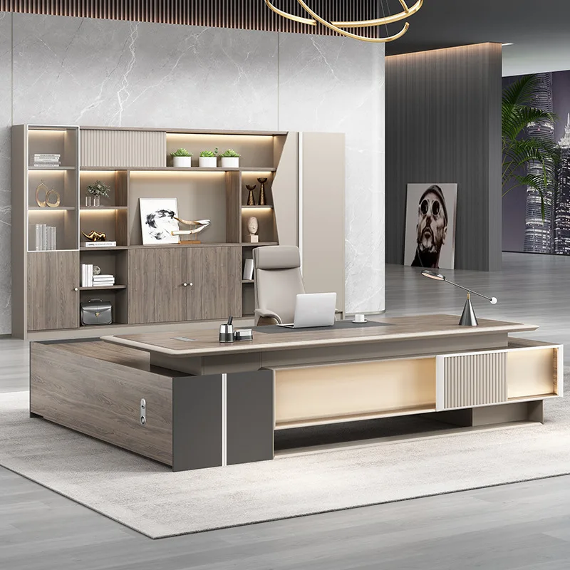 

Large class large class desk office table, light luxury single desk furniture boss fashion simple manager table and chair combi