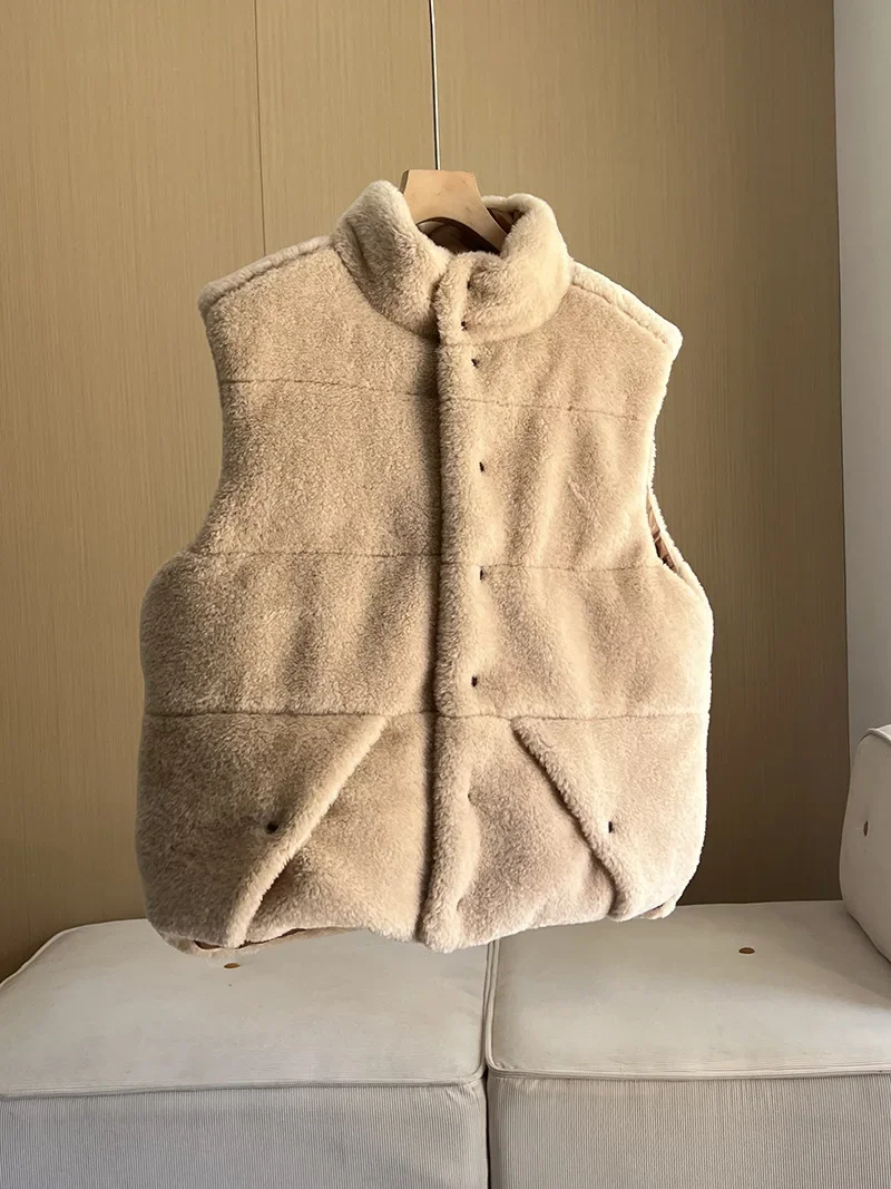 Débardeur en duvet pour femme, col montant chaud, Double face, nouvelle collection hiver européenne