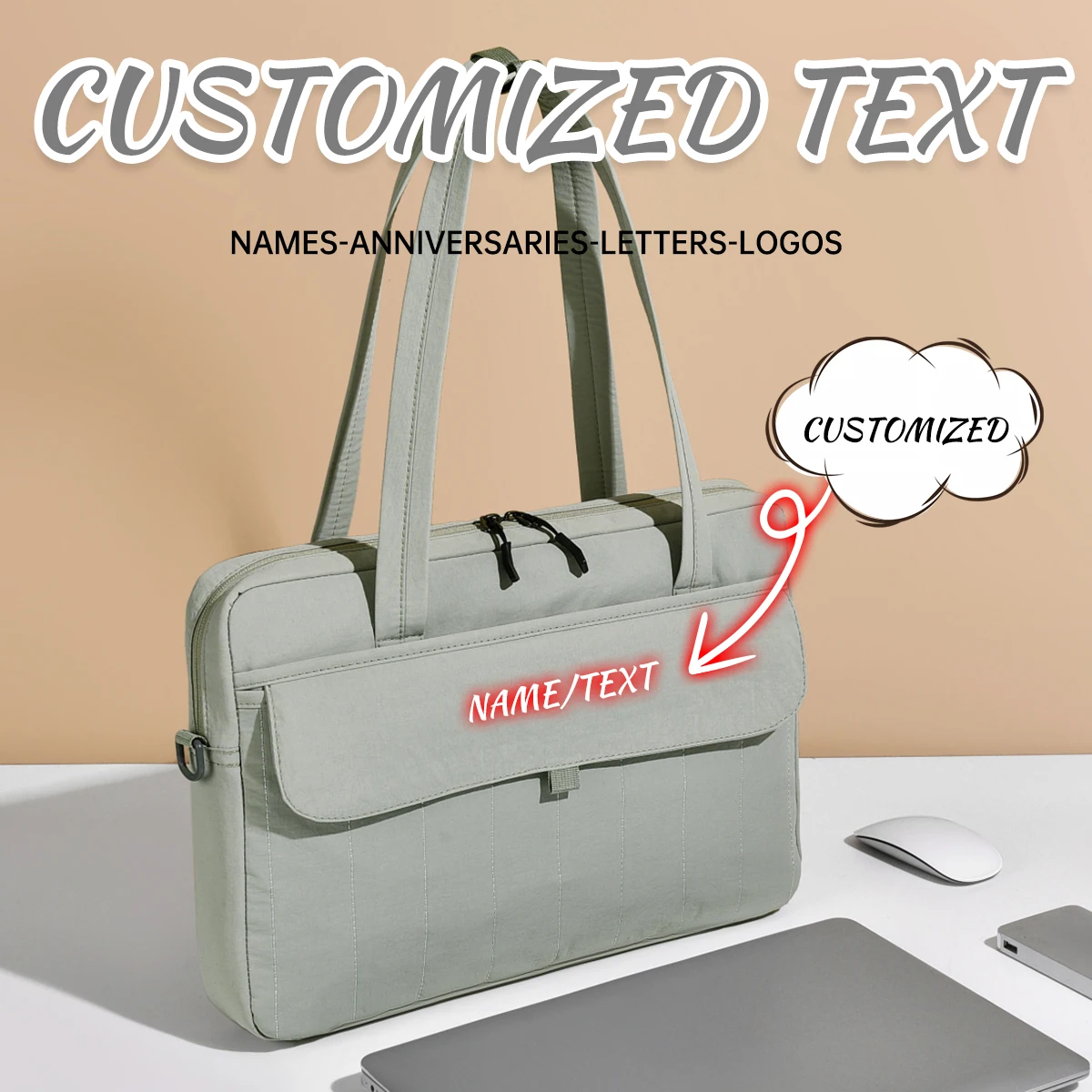 Customized Logo Laptop Bag, High-End Tablet Storage Shoulder Tote Bag,Briefcase, Commuter Handbag, Women's iPad Personalized DIY