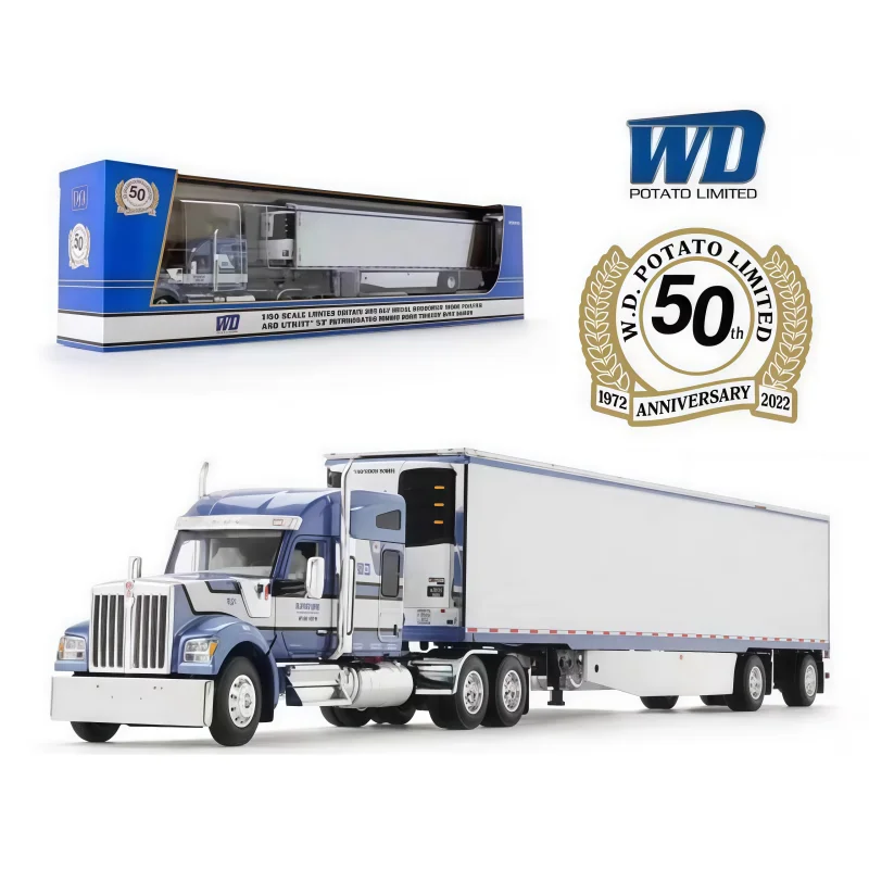 1:64, camión contenedor Kenworth W990 WD Patate 50 aniversario, modelo coleccionable de coche de simulación en miniatura fundido a presión de aleación.