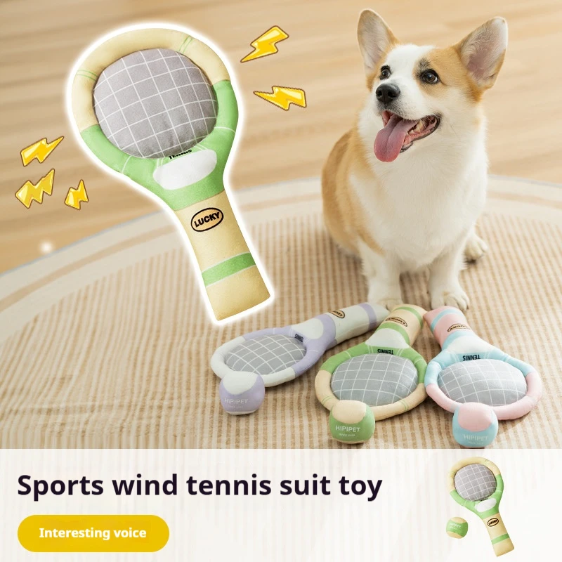 New style sound-emitting racket toy set dog tennis ball sports rattling paper Teddy teething companion pet chewing toy supplies