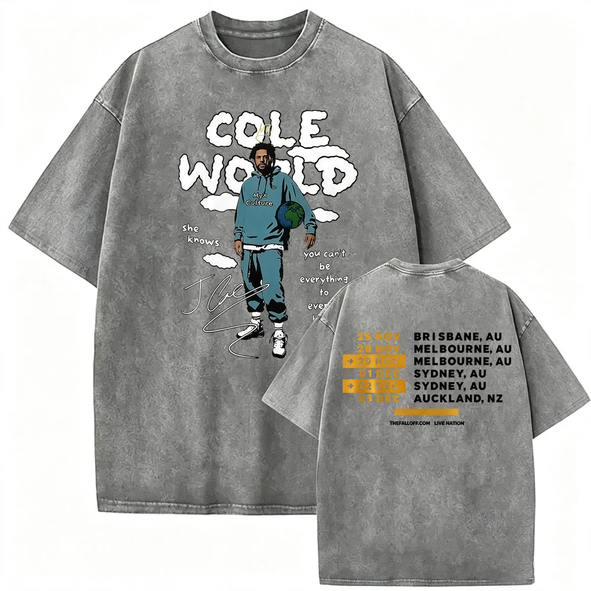 Rapper J.Cole The Fall Off Tour 2026 Vintage Washed T-Shirt Herren Hip-Hop Gothic Mode Kurzarm-T-Shirt Unisex Streetwear – Detail 7