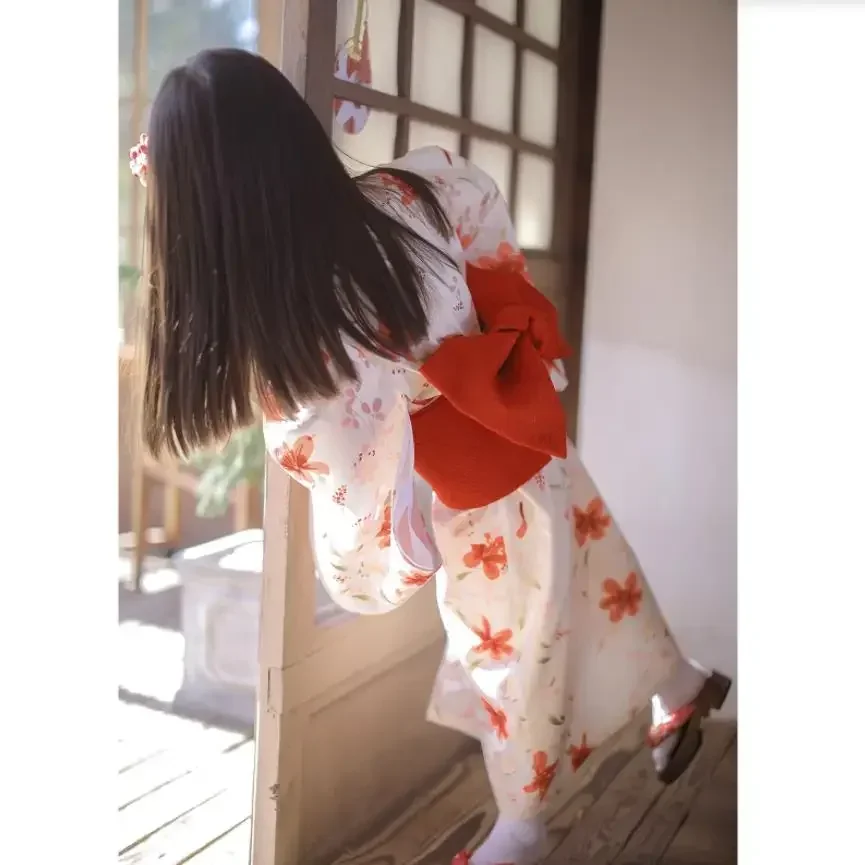 Girl's Japanese Style Kimono Prints Retro Robe Children's  Stage Performance Cosplay Costume Infant Yukata Asian Clothes A2481