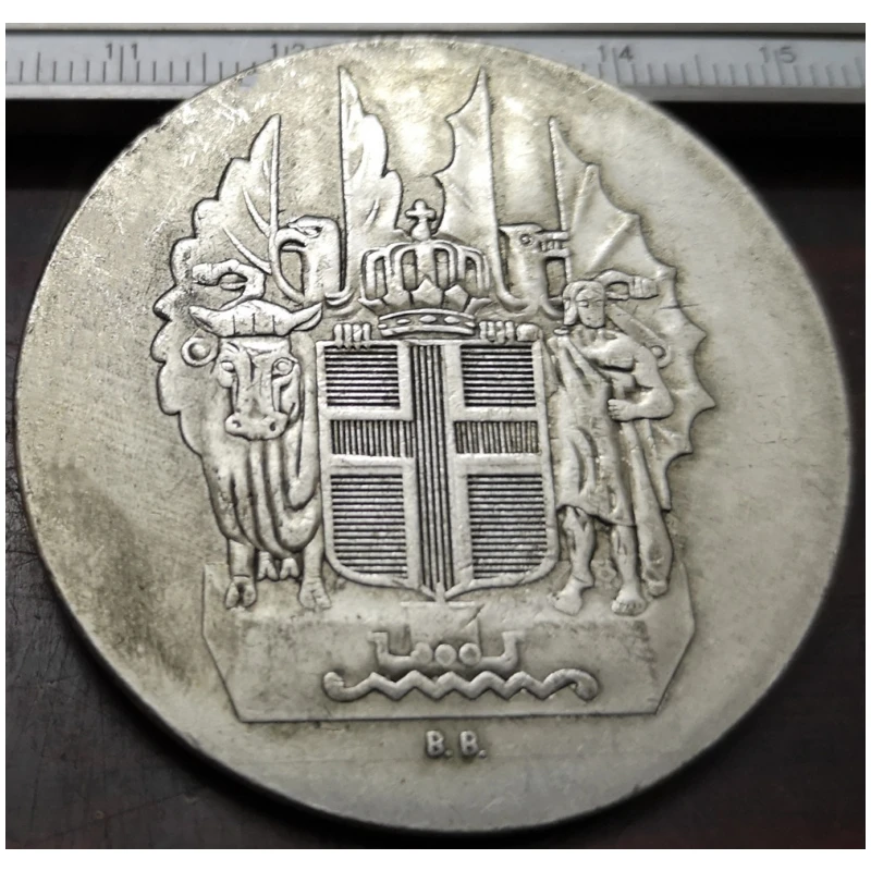 1930 Iceland 10 Kronur Althing Silver Plated Copy Token