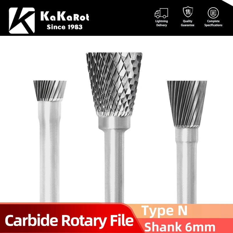 

KaKarot 3mm Shank N1213M06 Type Tungsten Carbide Rotary Files Single Burr Drill Bit CNC Engraving Rotary Tool Cutter Lime Core