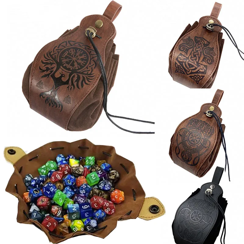 Viking Style Waist Pouch Faux Leather Medieval Belt Pouch Retro Drawstring Coin Purse DND Dice Bag for Cosplay LARP RPG  Storage