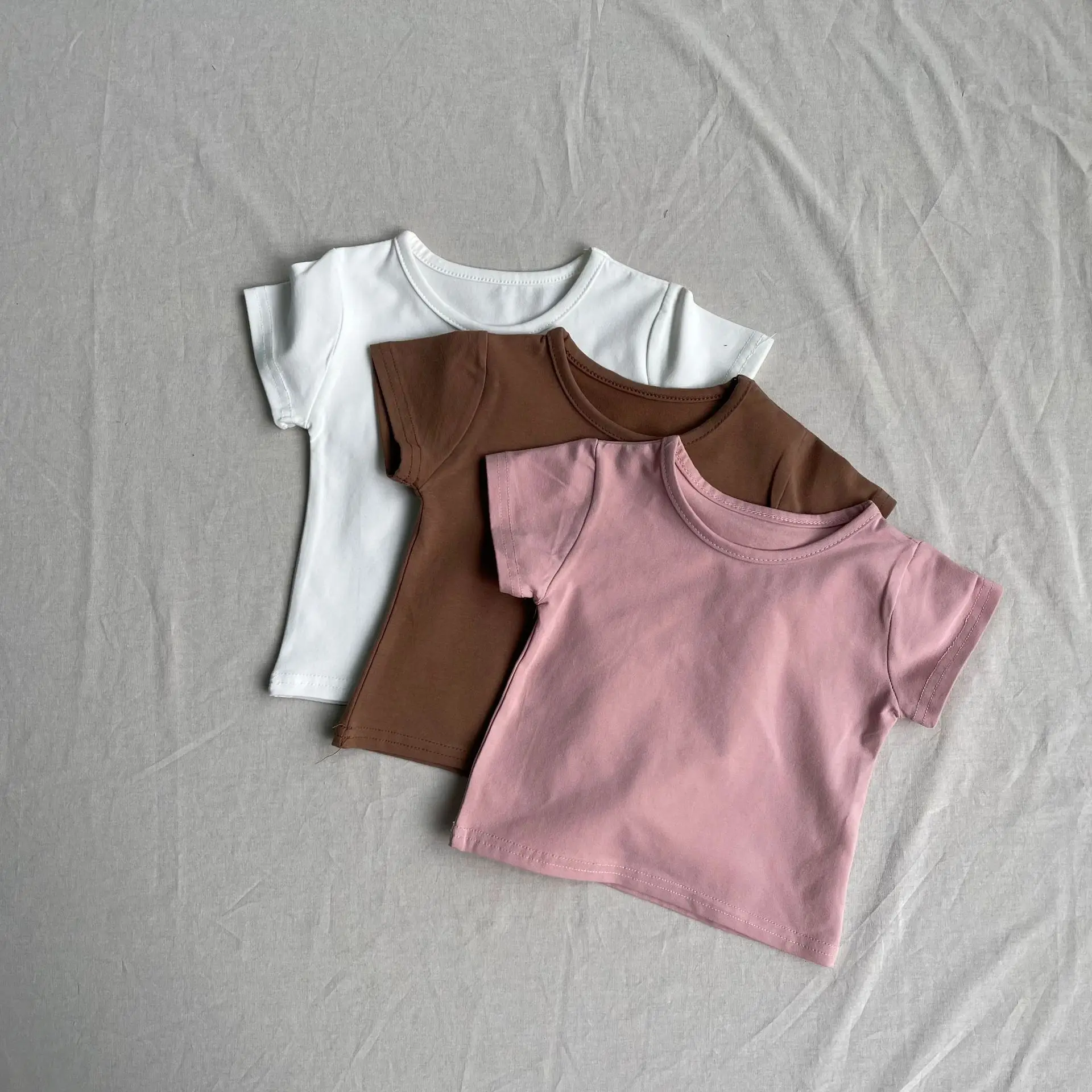 

2025 Summer New Baby Short Sleeve Shirts Solid Infant Girl Cotton Tee Toddler Boy Tee Kids O-neck Tops Baby Clothes