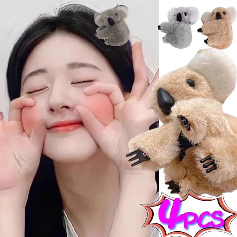 4 pçs clipe de coala bonito grampos de cabelo para meninas grampos de cabelo felpudos garras de mandíbula de cabelo de pelúcia antiderrapante adorável dos desenhos animados acessórios de cabelo animal