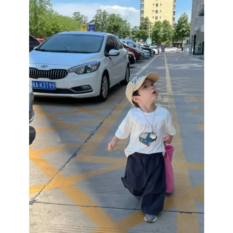 Summer Children Boys Short Sleeves UNITIM 1-10Yrs Kids Boys Car Printed Tees Round Collar Casual Toddler Babys Boys T-shirts