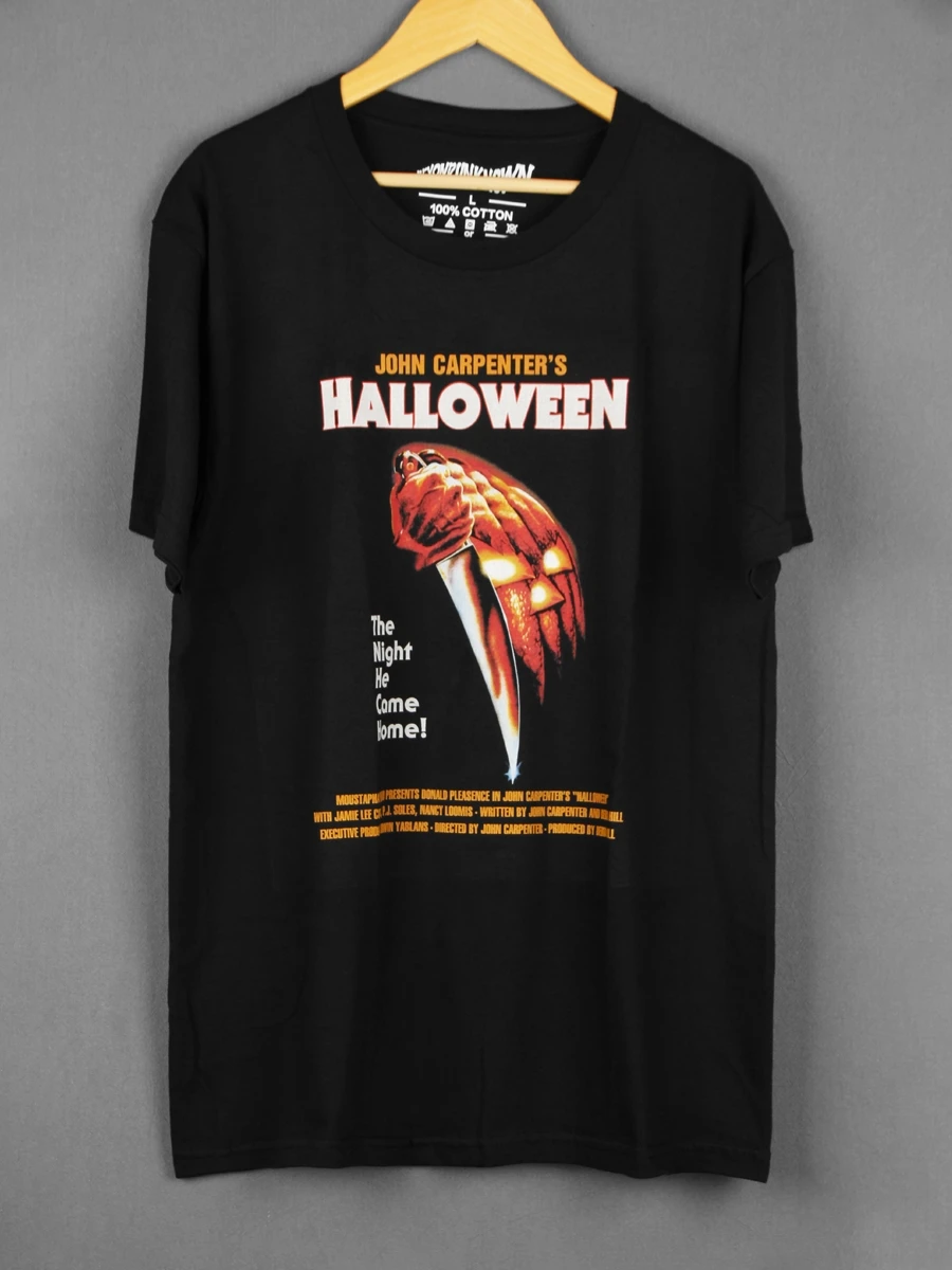 Loose Fit Pure Cotton Halloween Pumpkin Head Michael Myers Mask Killer Short Sleeve T-Shirt Breathable Comfortable Unisex Tee