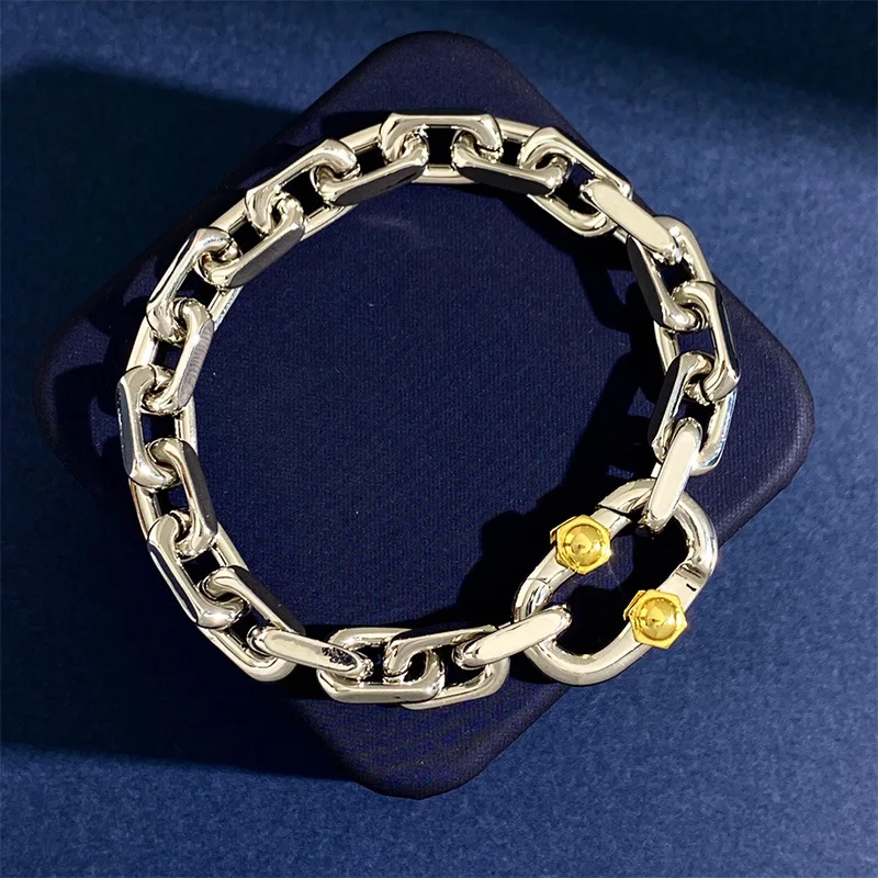 

Hot Brand High Version Stainless Steel Thick Lock Chain Bracelet&Bangle For Men Women Punk Jewelry