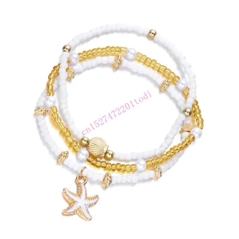 M76B Versatile Beach Jewelry Set Shell Bead Anklet Bracelet Necklace Adjustable
