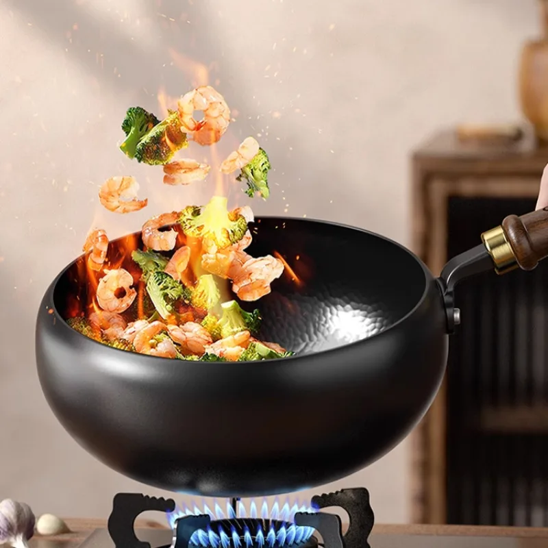 Family-Size Big Belly Skillet - Non-Toxic Coating-Free Iron Wok for Healthy Cooking,Universal Stove Cookware with Large Capacity