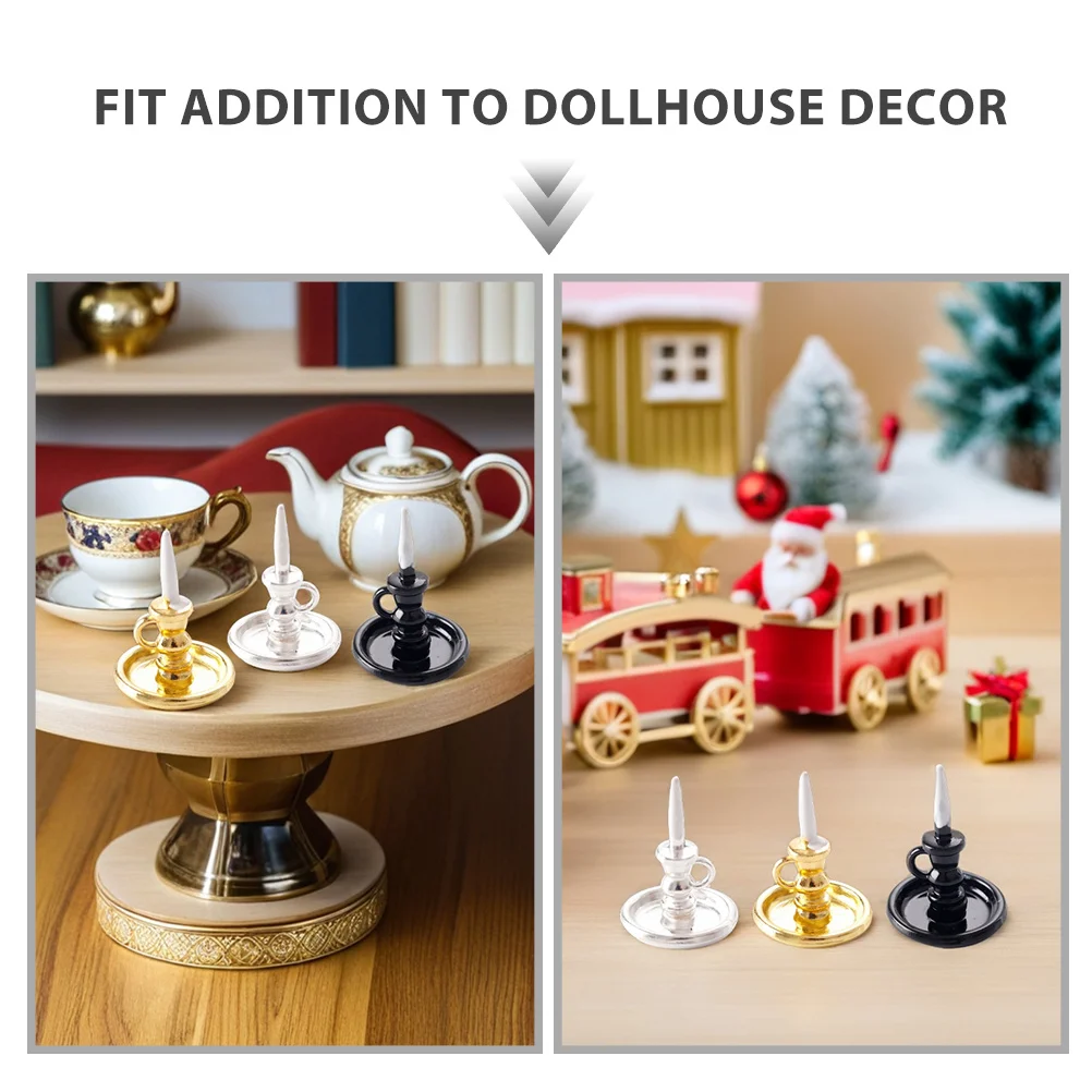 3 pezzi candelieri per casa delle bambole scala 1:12 candelabri in miniatura accessori per mobili mini casa vintage per giardino fatato di Natale