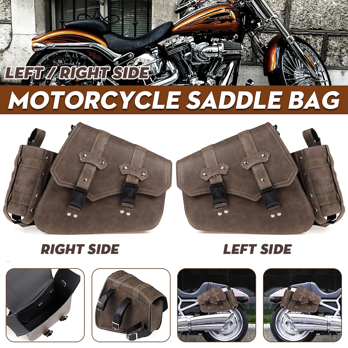 

Motorcycle Saddlebags Side Tool Bags Luggage Storage Pouch Vintage Brown Waterproof For Honda/Yamaha/Suzuki