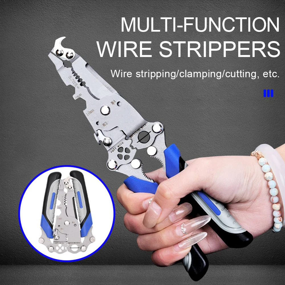 

1PC Foldable Crimper Peeler Pliers Electrician Wire Cable Cutter Wire Stripper Tool Multi-Purpose Press Stripper Crimping Pliers