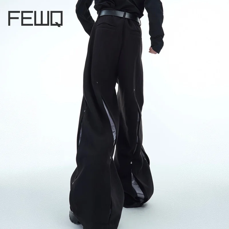 FEWQ Deconstruction Design Men's Woolen Trousers Metal Rivets Loose Casual Pants 2024 Solid Color Streetwear Fashion