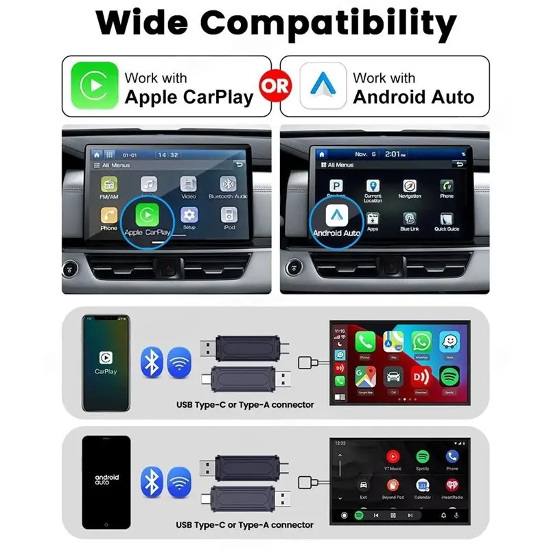 A20K-USB Dongle For Carplay Adapter MINI 5 Pro Wired To Wireless Android Auto For Car Wifi Bluetooth Auto Connect Box