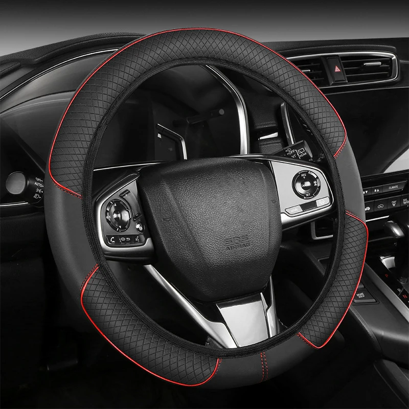 Quilted Embossed Microfiber Leather Steering Wheel Cover No Inner Ring Universal All Season Car Interior Accessories