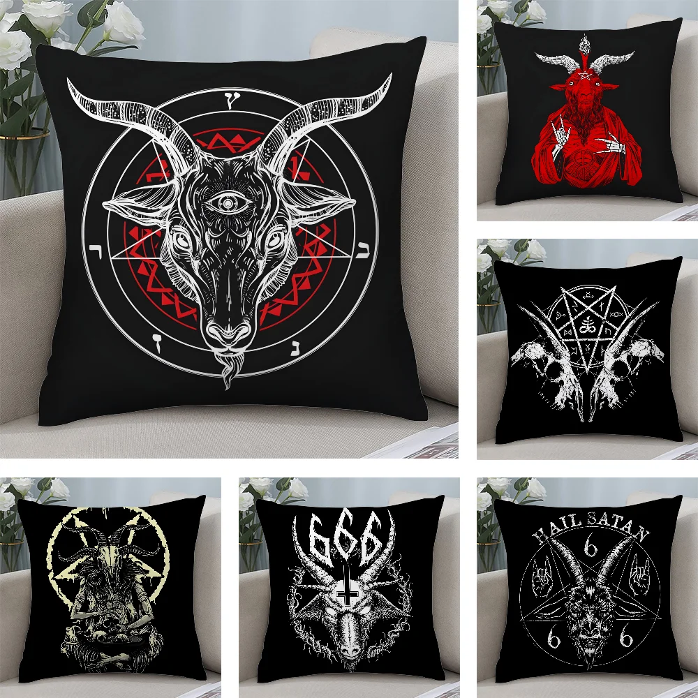 

Devil Goat S-Satan Skeleton Pillow Case Short Plush Pillow Covers Sofa Decorative Gift Home Double-sided Printing Cushion Cover