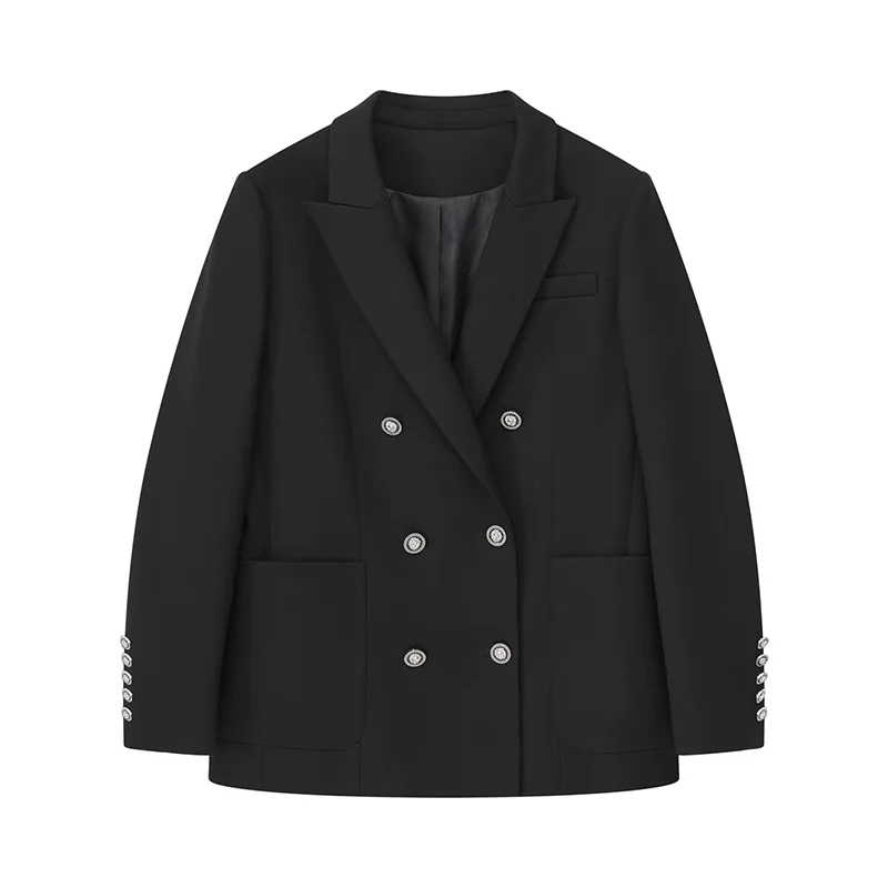 ZOCI Mode Schwarz Silhouette Anzug Jacke frauen Kerb Kragen Lose Zweireiher Lange Ärmel Einfache Blazer Neue TideFC1509