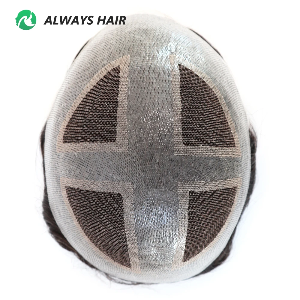 Alwayshair - Q4 Natural Hairline Toupee Renda Francesa e Base PU Homem Perucas 6 \