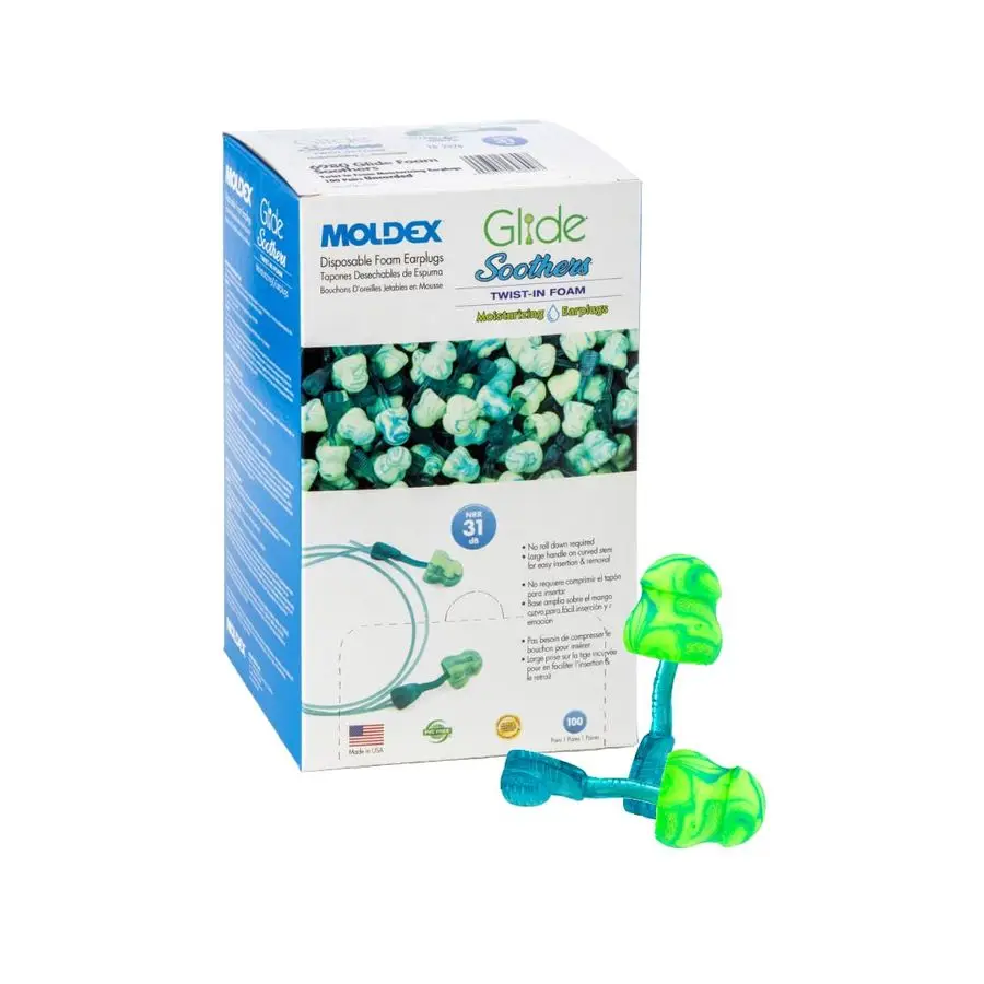 

Soothers Foam Earplugs, Moisturizing, Soft, Comfortable, Uncorded Disposable Ear Plugs, NRR 31dB Noise Reduction for Hearing Pro