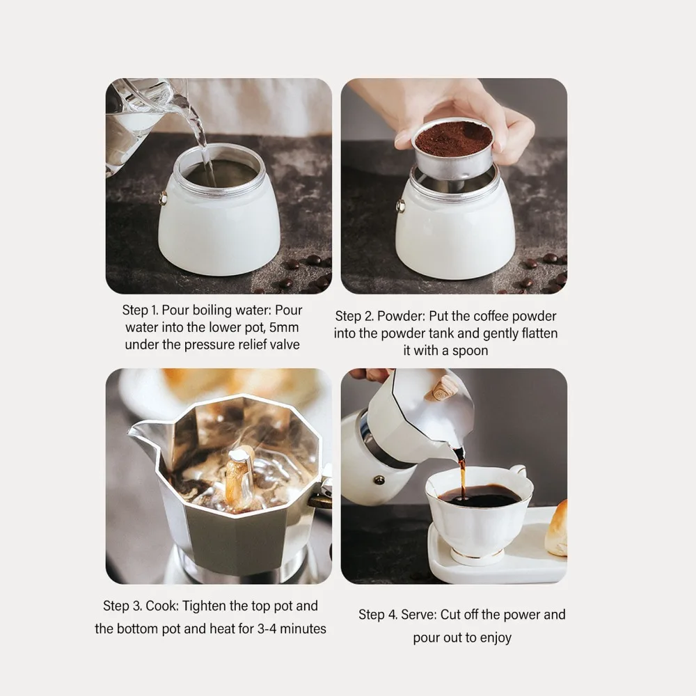 300ml Capacity Moka Pot Coffee Maker 6 Cups Capacity Aluminum Material 6 Cups Moka Pot Easy Operation Flavor Preserving