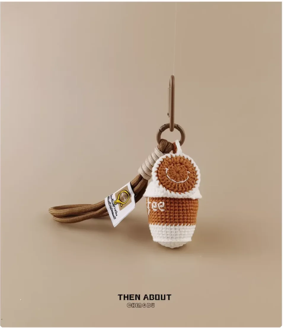 Hand-crocheted coffee cup bag pendant pendant Keychain niche creative high sense gift.