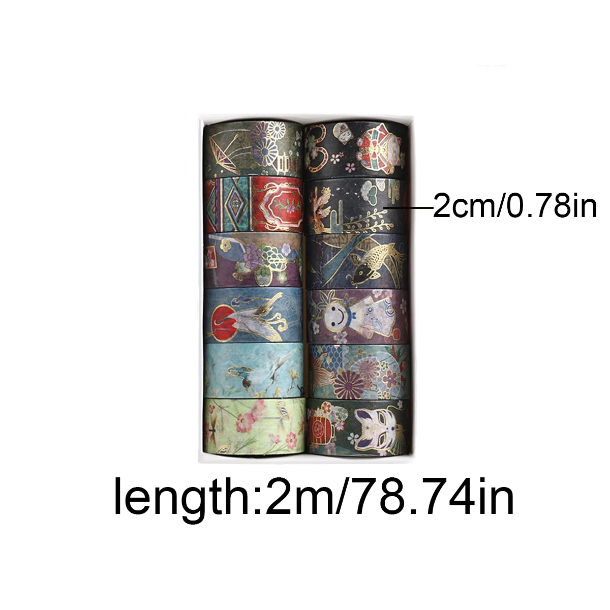 12 Rolls of Vintage Pattern Gold Foil Washi Tape, Animal Floral Pattern Retro Tape, for DIY Journaling and Stationery Decoration