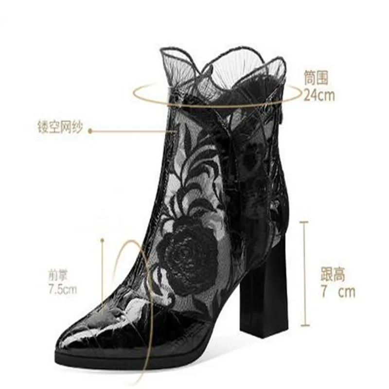 New Fashion Personality Pointed Toe Sandals Women Summer 2023 New Mid Heel Square Heel Zipper Printed Casual Ladies High Heels